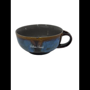 Hilton Head Souvenir Soup Mug / Latte Mug Color Brown and Blue Stoneware